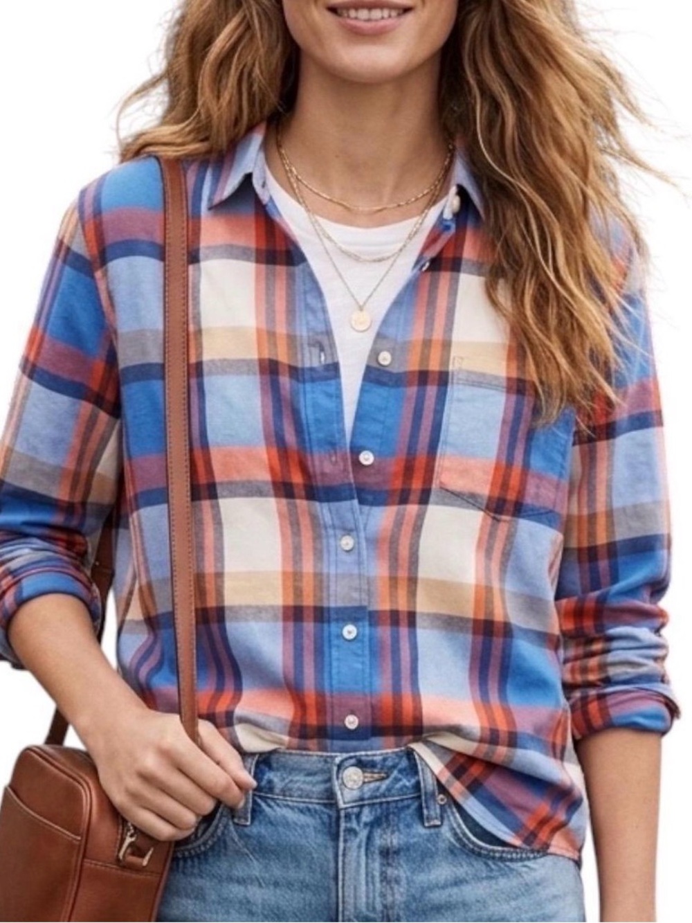 J. Crew Perfect Fit Blue and Red Plaid Cotton Shirt M